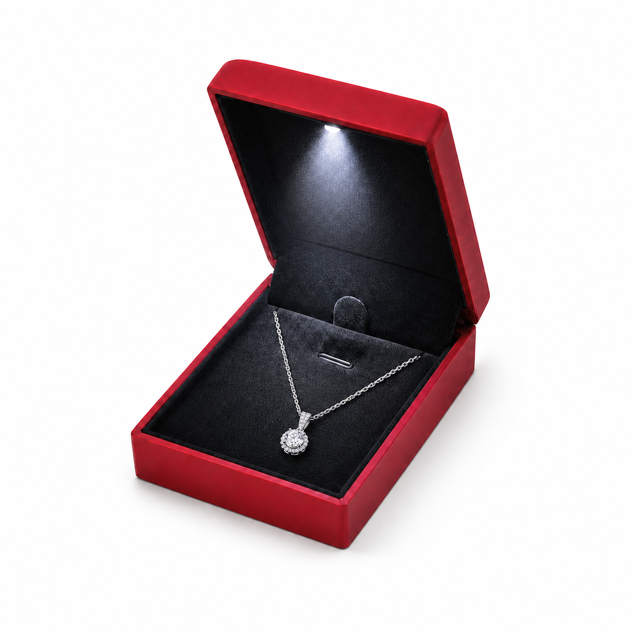 Red LED Pendant Box with Black Display Interior | Jeweller Buy