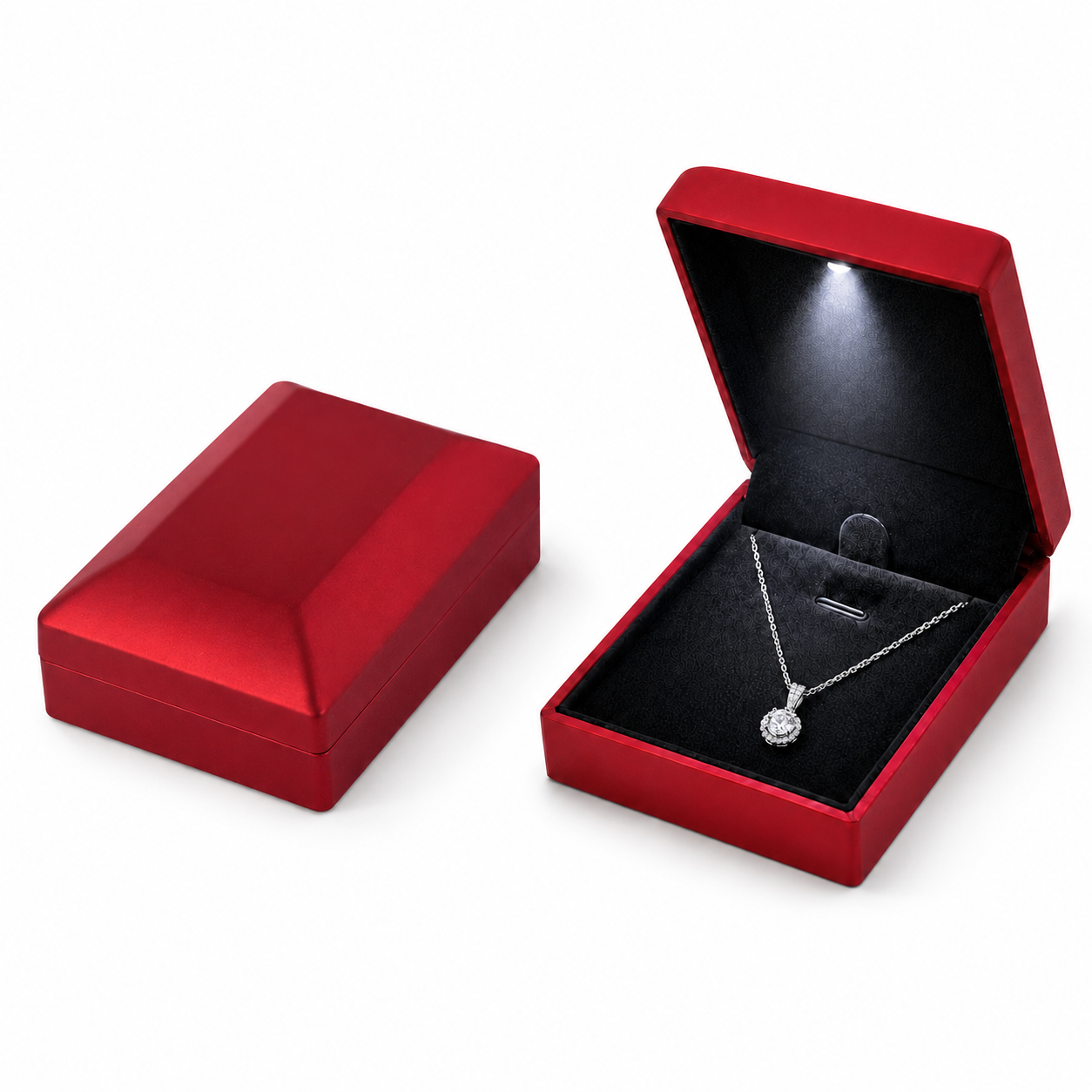Red LED Pendant Box with Black Display Interior | Jeweller Buy