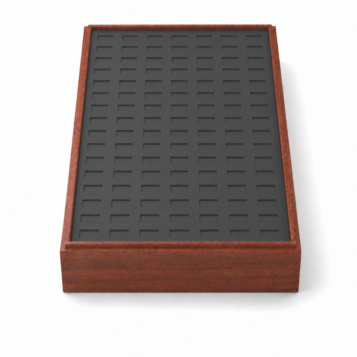 Wood grain ring presentation tray with black insert for wedding bands and gemstone rings