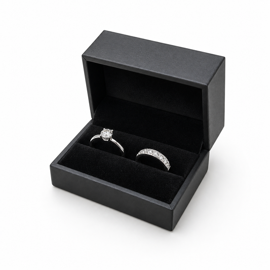 ring box - 12 Black PU Ring Boxes P06DR-BK BK front view