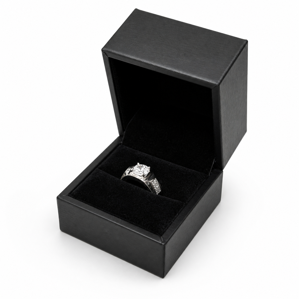 ring box - 12pcs Black PU Ring Boxes P06R1-BK BK front view