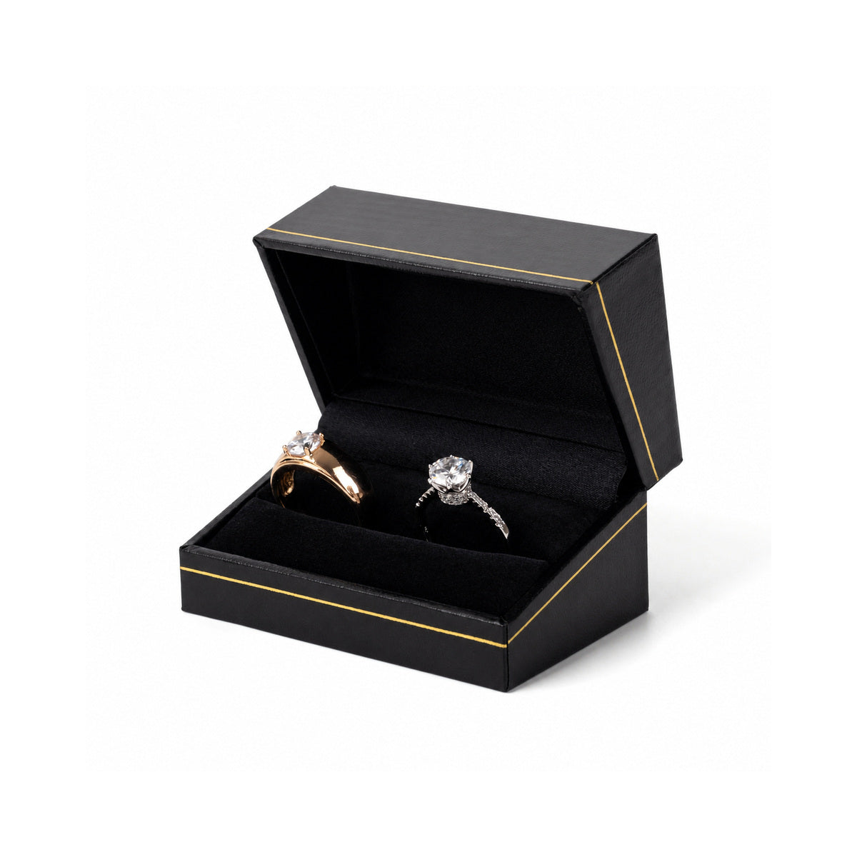 ring box - 12pcs Black Gold Ring Box LR5-BK BK front view