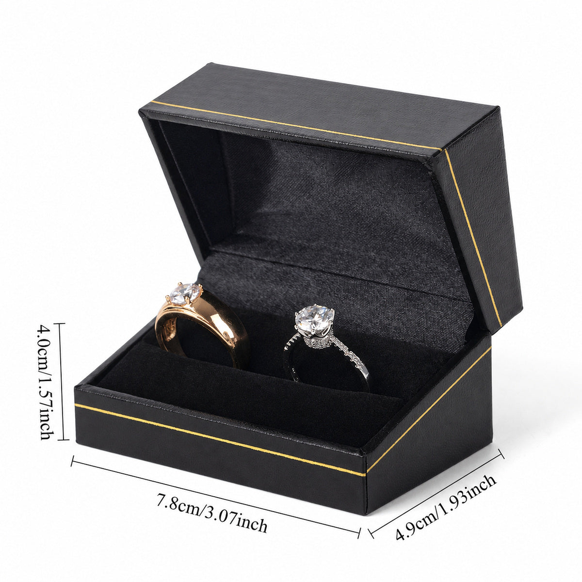 ring box - 12pcs Black Gold Ring Box LR5-BK BK side view