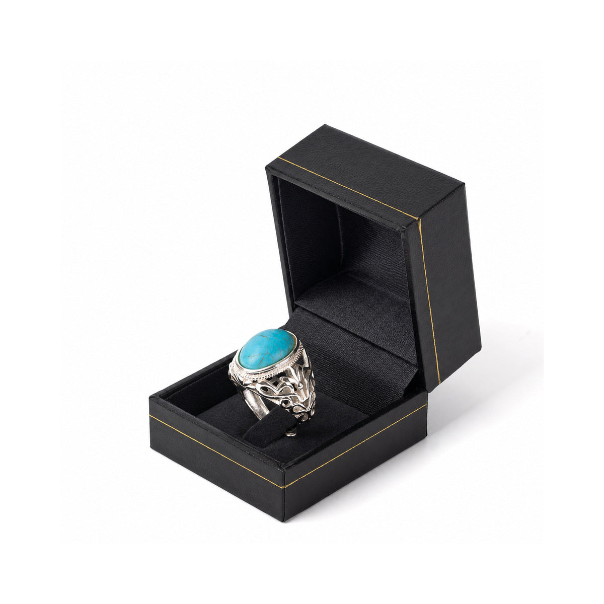 ring box - 24pcs Black Gold Leatherette Ring Box Boxes LR2-BK BK front view