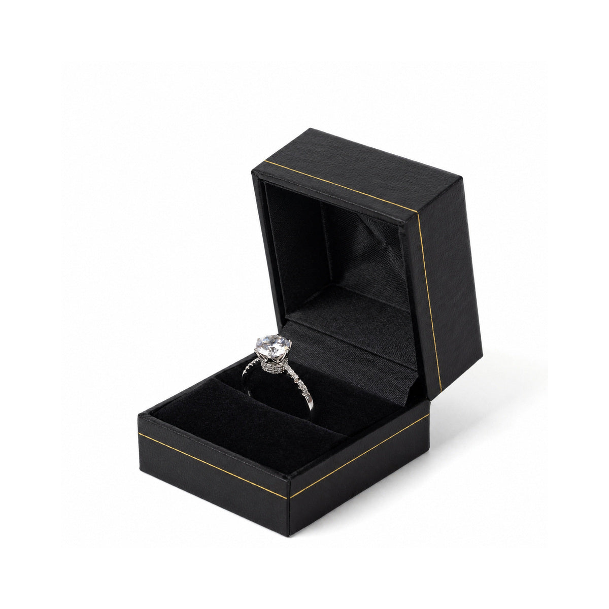 ring box - 24pcs Black Gold Leatherette Ring Box Display LR3-BK BK front view