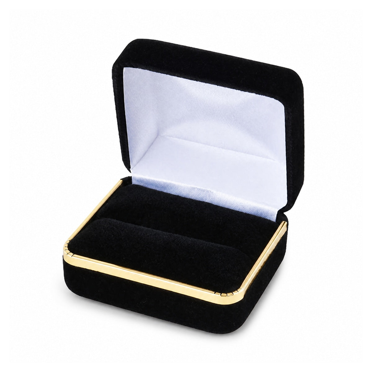 ring box - Black Velvet Double Ring Boxes with Gold Trim - 12 Pack SR5-BK detail view