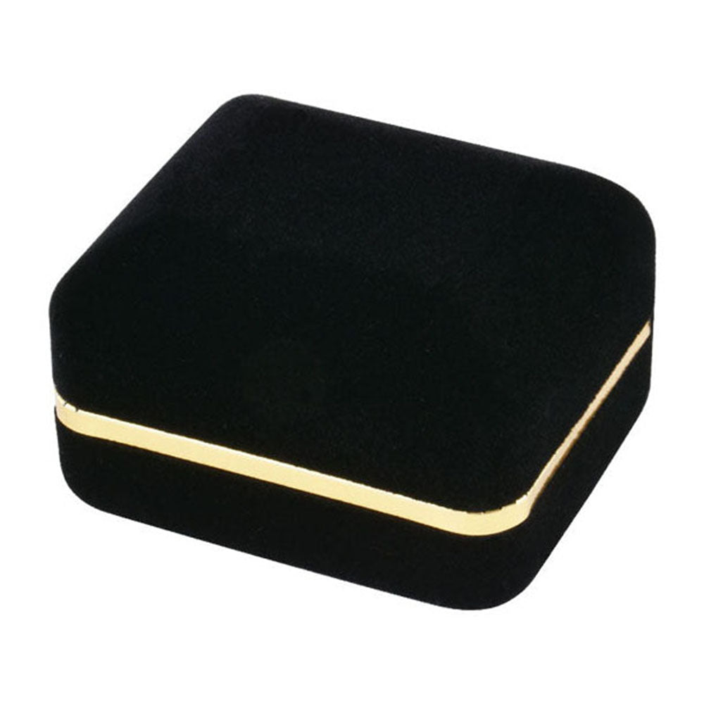 ring box - Black Velvet Double Ring Boxes with Gold Trim - 12 Pack SR5-BK open view