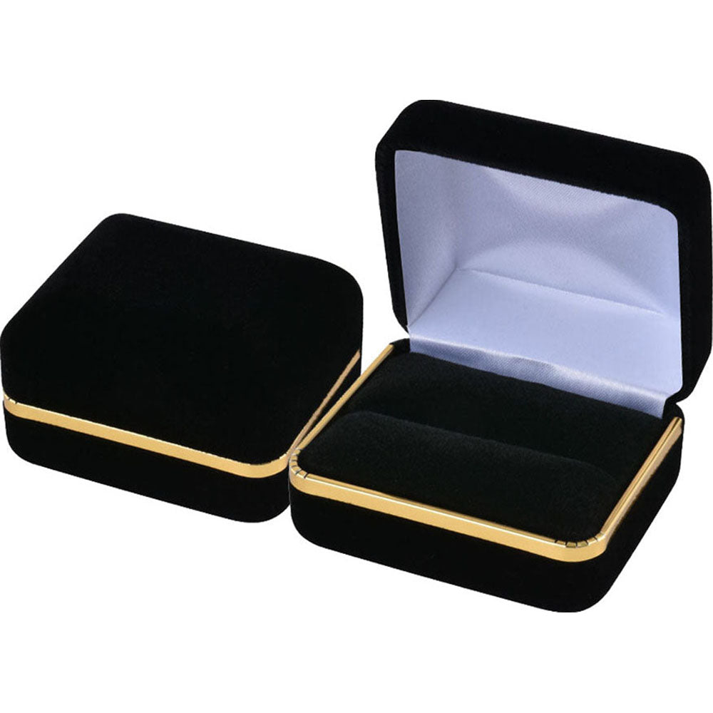 ring box - Black Velvet Double Ring Boxes with Gold Trim - 12 Pack SR5-BK side view