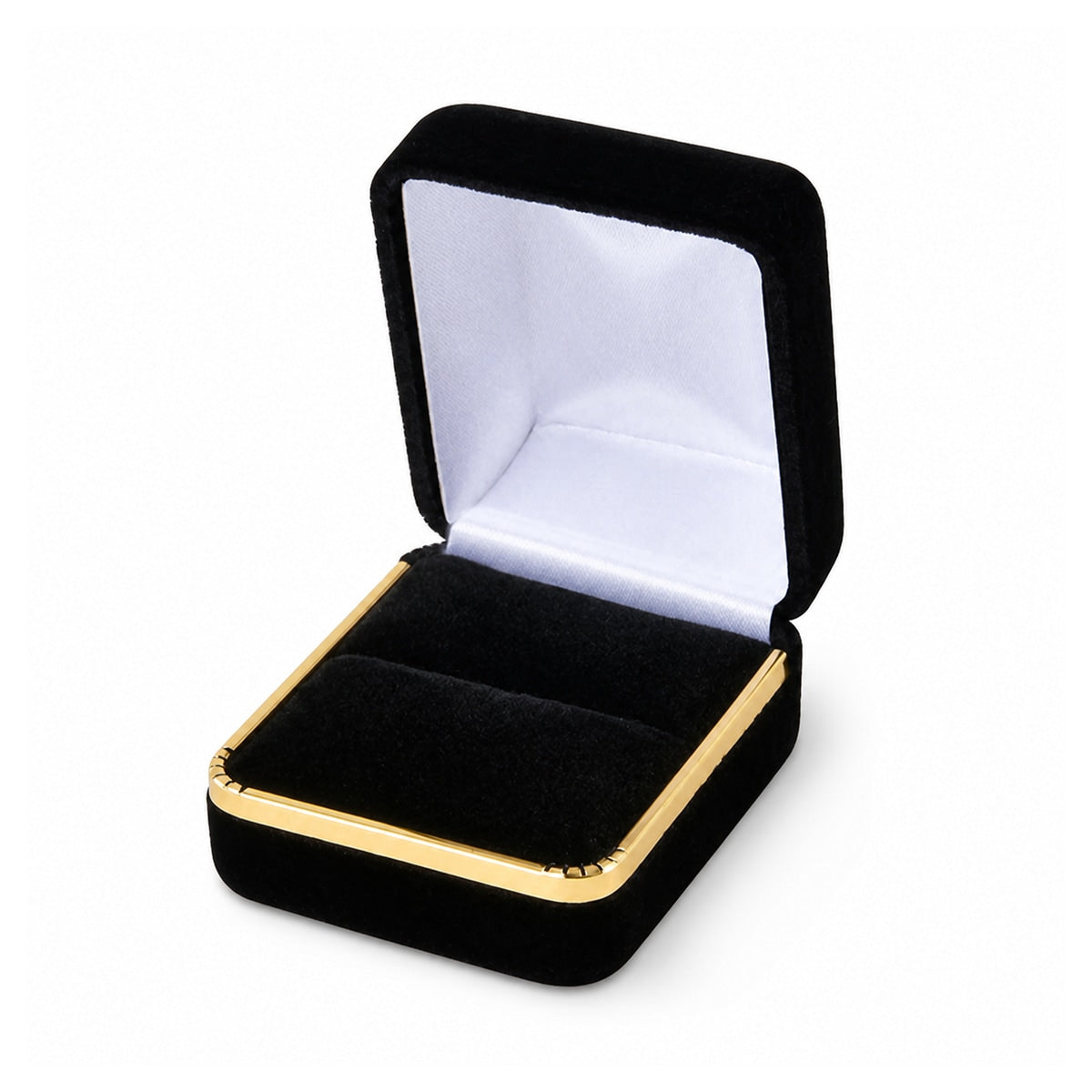 ring box - Black Velvet Single Ring Boxes with Gold Trim - 12 Pack SR3-BK detail view
