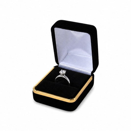 ring box - Black Velvet Single Ring Boxes with Gold Trim - 12 Pack SR3-BK front view