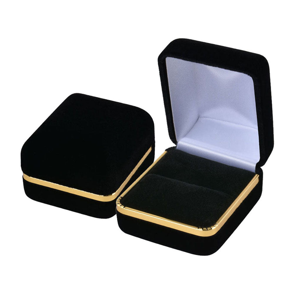 ring box - Black Velvet Single Ring Boxes with Gold Trim - 12 Pack SR3-BK side view