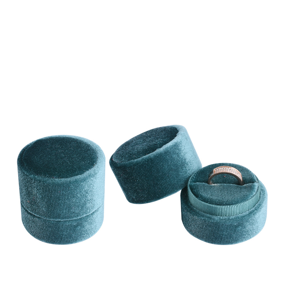 ring box - Blue Round Velvet Ring Box V06-R1 B open view