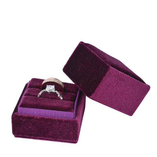 ring box - Burgundy Square Double Velvet Ring Box V08-R4A SPI front view