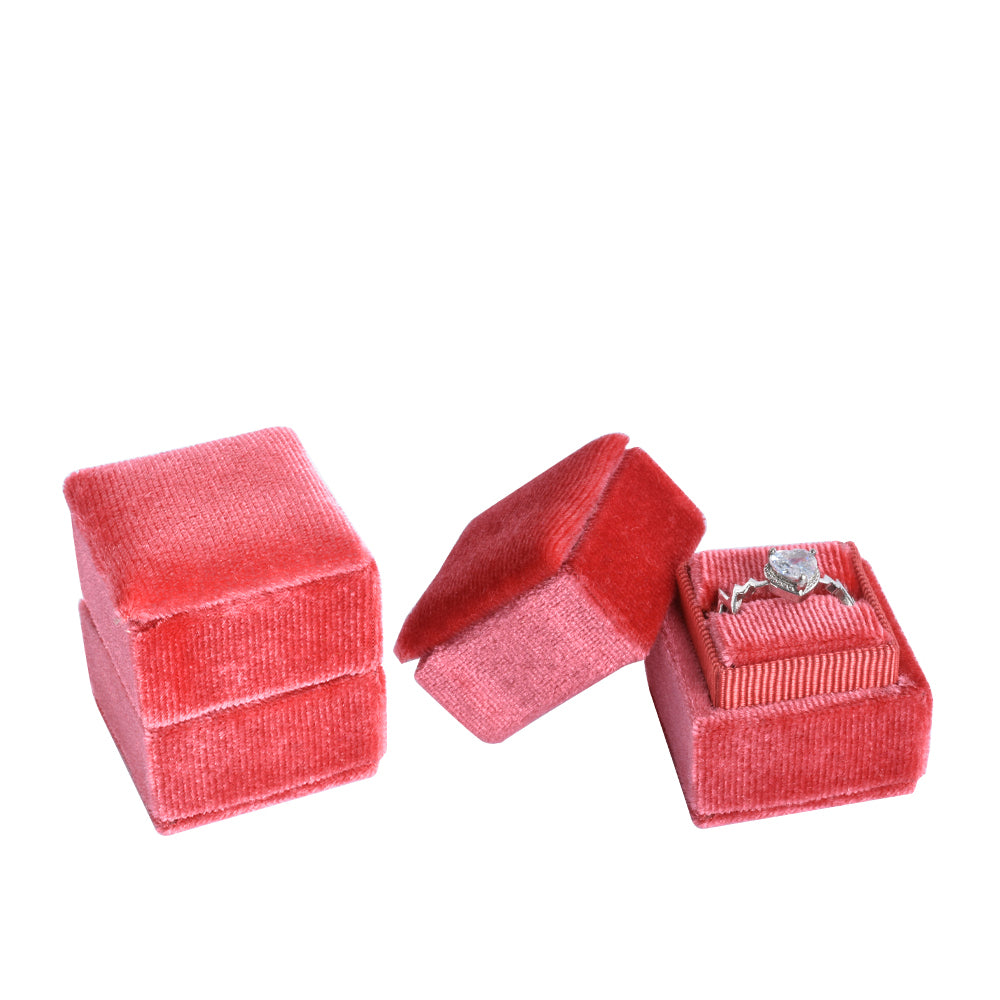 ring box - Coral Mini Square Velvet Ring Box V04-R1 R open view