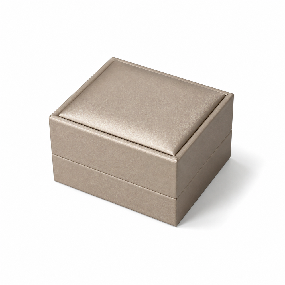 ring box and earring box - 12 Champagne PU Ring Boxes Earring P06DR-C BK open view