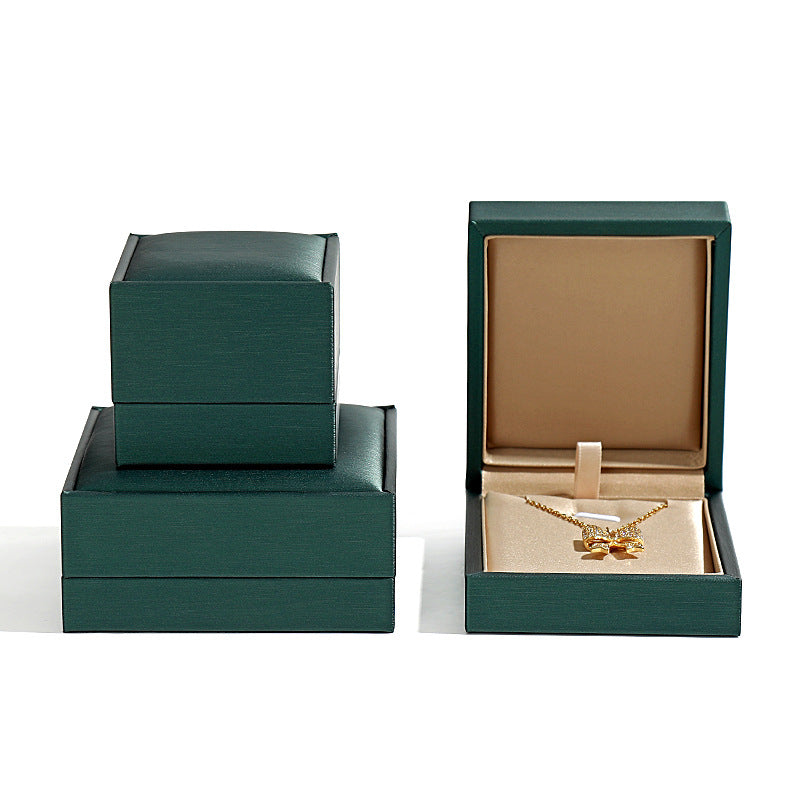 ring box and earring box and bracelet box - Green Champagne Leather Box Ring Earrings Bracelet C00335 product view 15