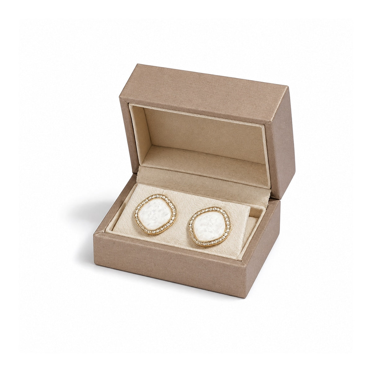 ring box and earring box and bracelet box - Green Champagne Leather Box Ring Earrings Bracelet C00335 product view 06
