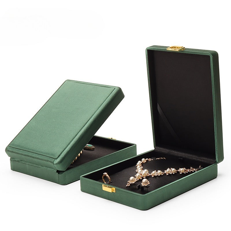 ring box and earring box and necklace box - Black Metal Box Ring Earrings Necklace C00284 open view