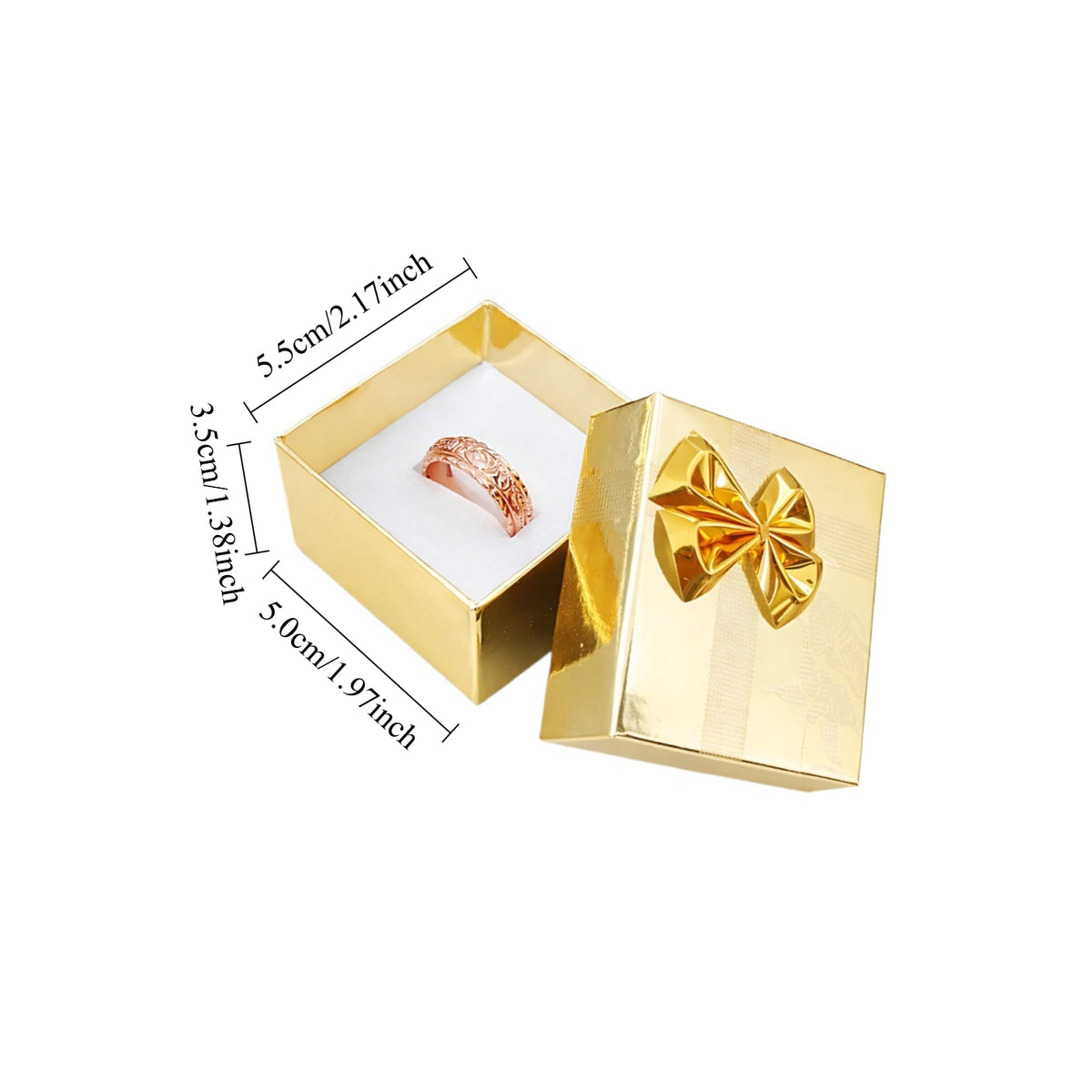 ring box - 24-Piece Gold Ribbon Paper Ring Gift Boxes B0922-GL front view