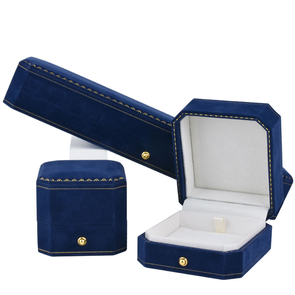 ring box and pendant box and bracelet box - Blue Octagonal Velvet Ring Boxes - 12 Pack V17-R1 B W-12Pcs detail view