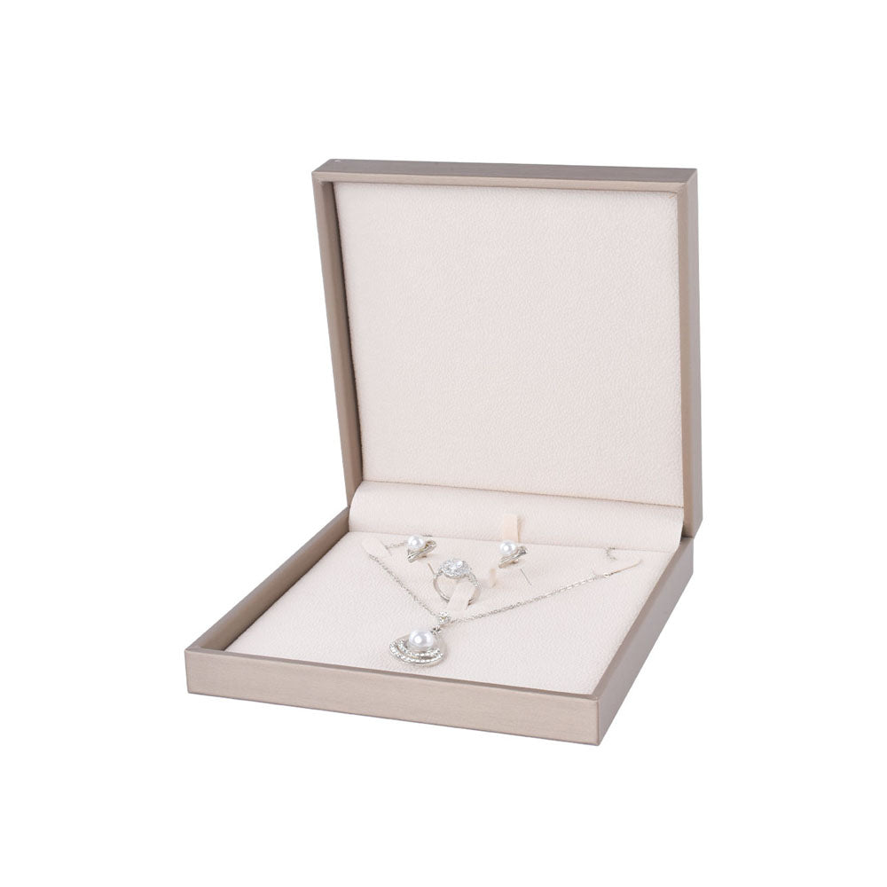 ring box and pendant box and necklace box - 3pcs Champagne PU Necklace Boxes Pendant Ring P06N2-C BE front view