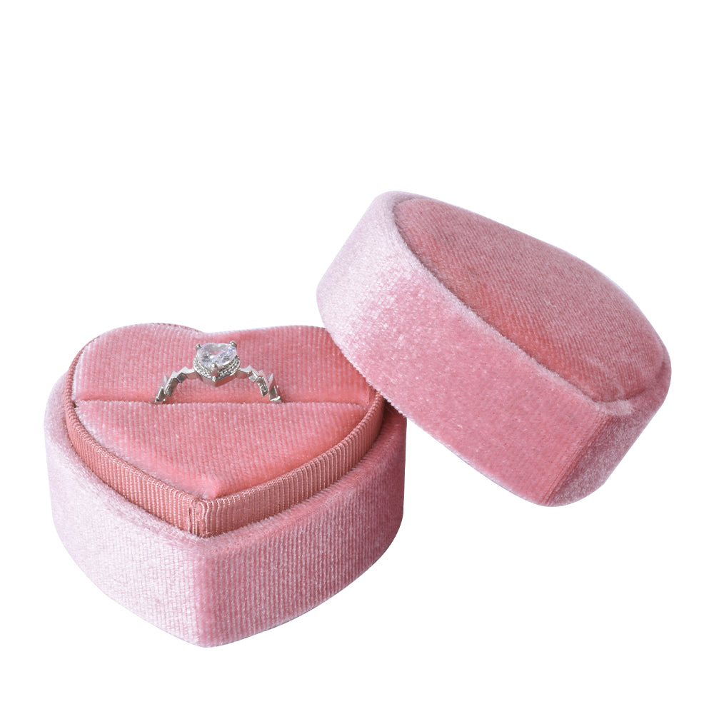 ring box - Pink Heart-Shaped Velvet Ring Box V10-R1 P front view