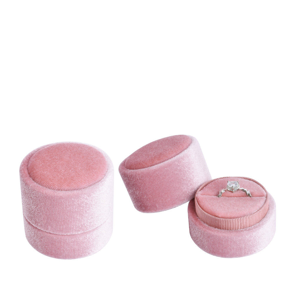 ring box - Pink Round Velvet Ring Box V06-R1 P open view