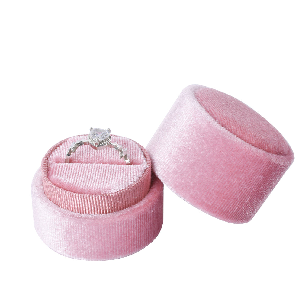 ring box - Pink Small Round Velvet Ring Box V05-R1 P front view