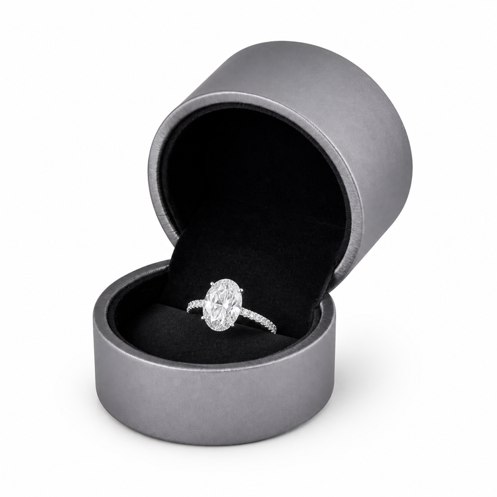 ring box - 12pcs Gray Grey PU Ring Boxes Box Display P04R-GR front view