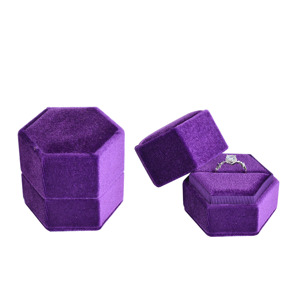 ring box - Purple Hexagonal Velvet Ring Box V09-R1 PUR open view