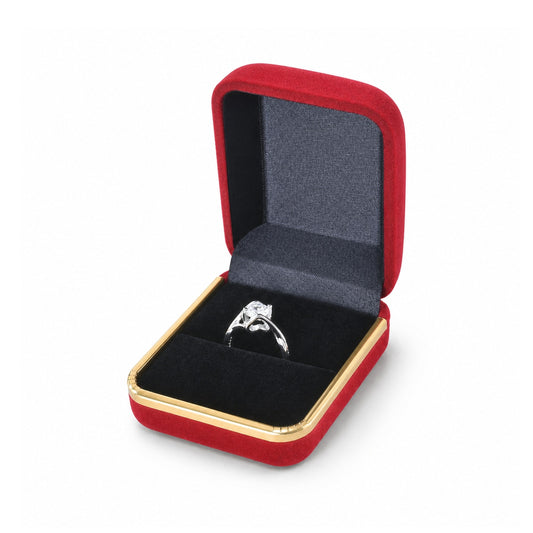 ring box - Red Flocked Ring Boxes with Gold Trim - 48 Pack F02-R-R-BK front view