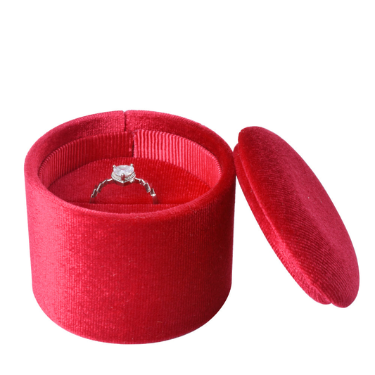 ring box - Red Recessed Round Velvet Ring Box V11-R1 DR front view