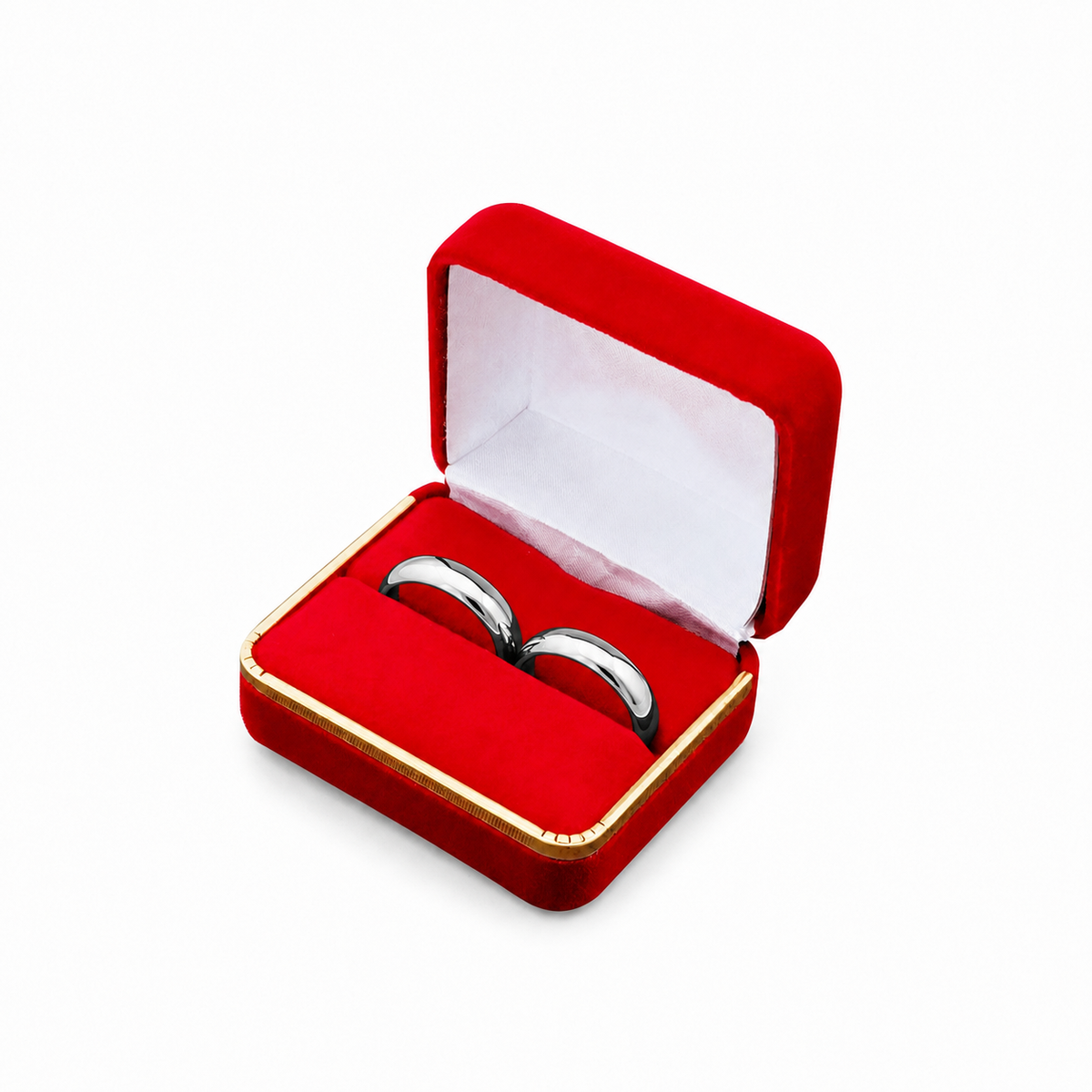 ring box - Red Velvet Double Ring Boxes with Gold Trim - 12 Pack SR5-RD front view
