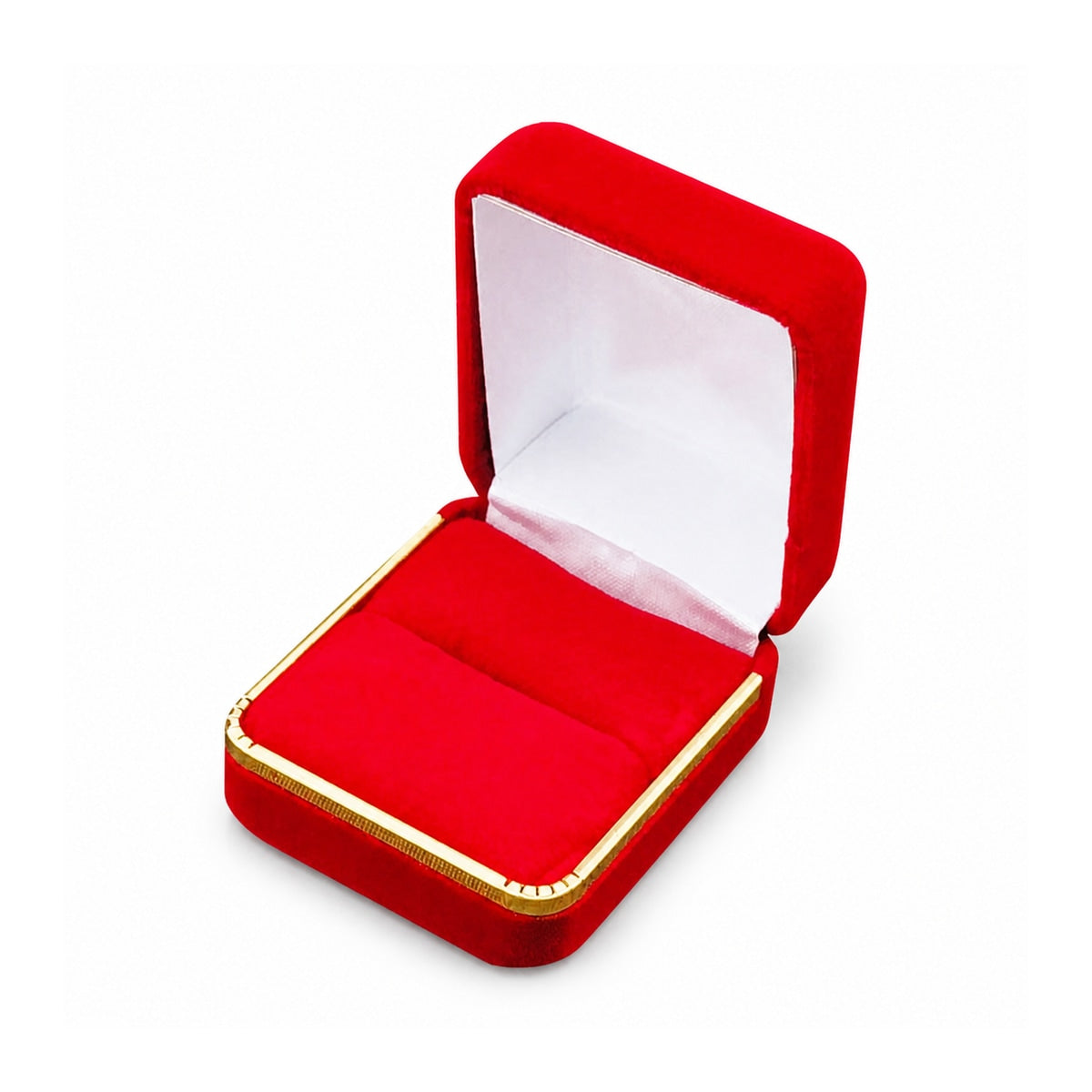 ring box - Red Velvet Single Ring Boxes with Gold Trim - 12 Pack SR3-RD detail view