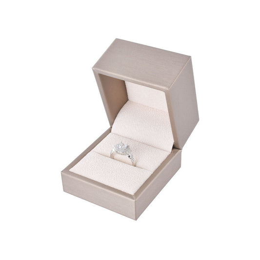 ring box - 12pcs Champagne PU Wooden Ring Boxes Display P06R1-C BE front view