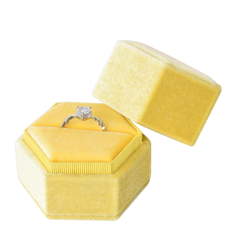 ring box - Yellow Hexagonal Velvet Ring Box V09-R1 Y front view