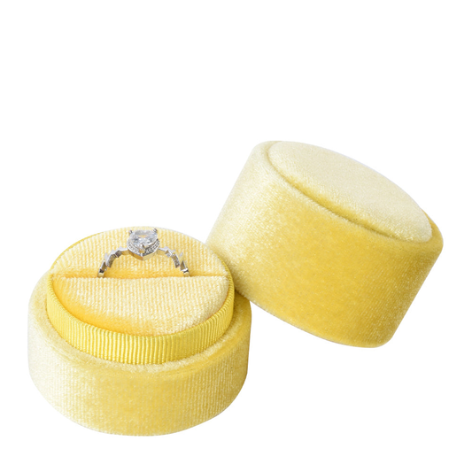 ring box - Yellow Round Velvet Ring Box V06-R1 Y front view