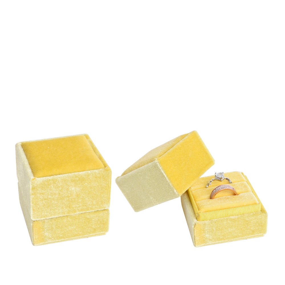 ring box - Yellow Square Double Velvet Ring Box V08-R4A Y open view