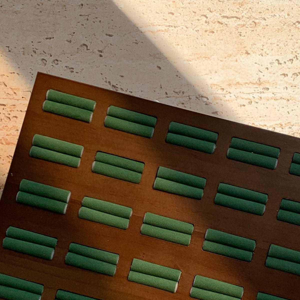 ring display - Custom Walnut Wood Ring Display Trays with 25 Slots C03053 detail view