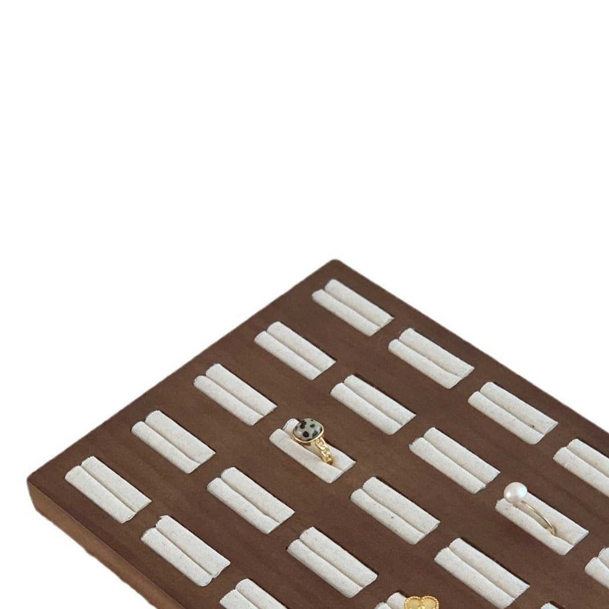 ring display - Custom Walnut Wood Ring Display Trays with 25 Slots C03053 open view