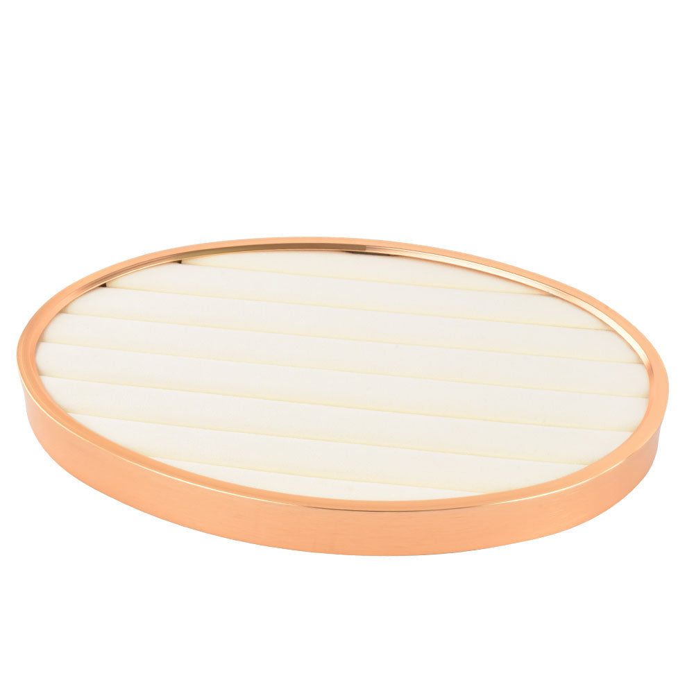 ring display - Gold Beige Metal Suede Ring Display Tray T03R2-GL BE front view