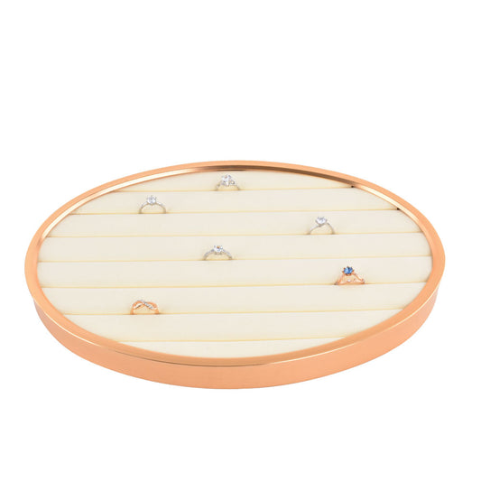 ring display - Gold Beige Metal Suede Ring Display Tray T03R2-GL BE open view