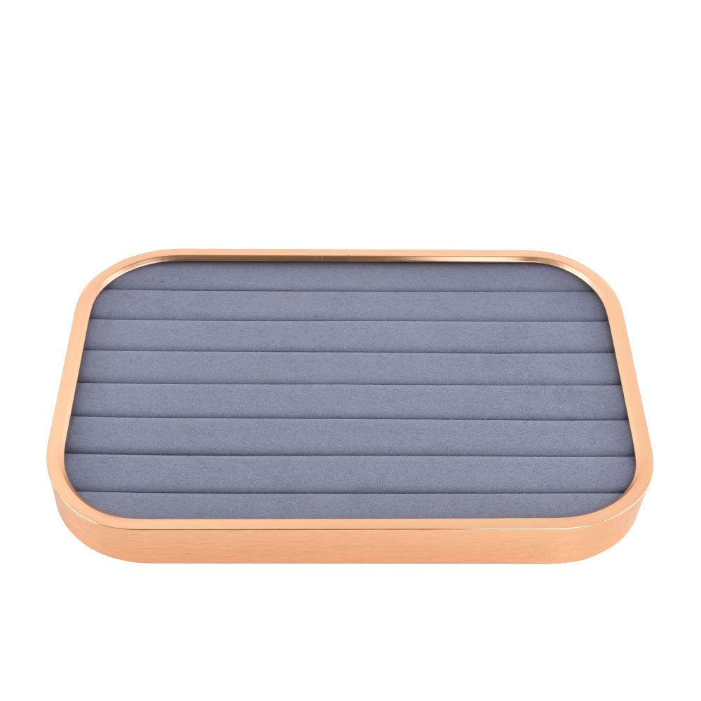 ring display - Gold Gray Metal Suede Ring Display Tray T03R1-GL GR open view