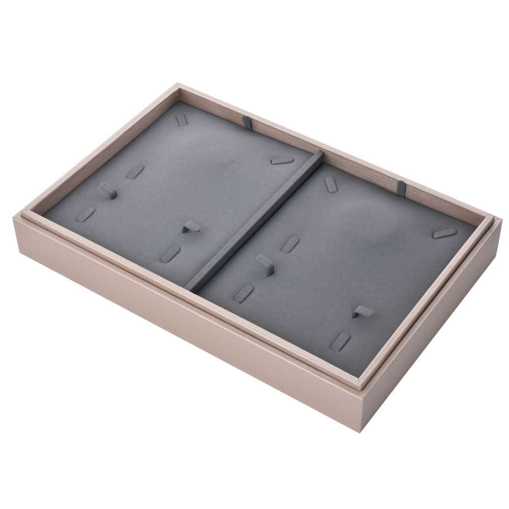 ring display and necklace display - 28 Gray PU Display Necklace Tray Ring T002-N PU-G detail view