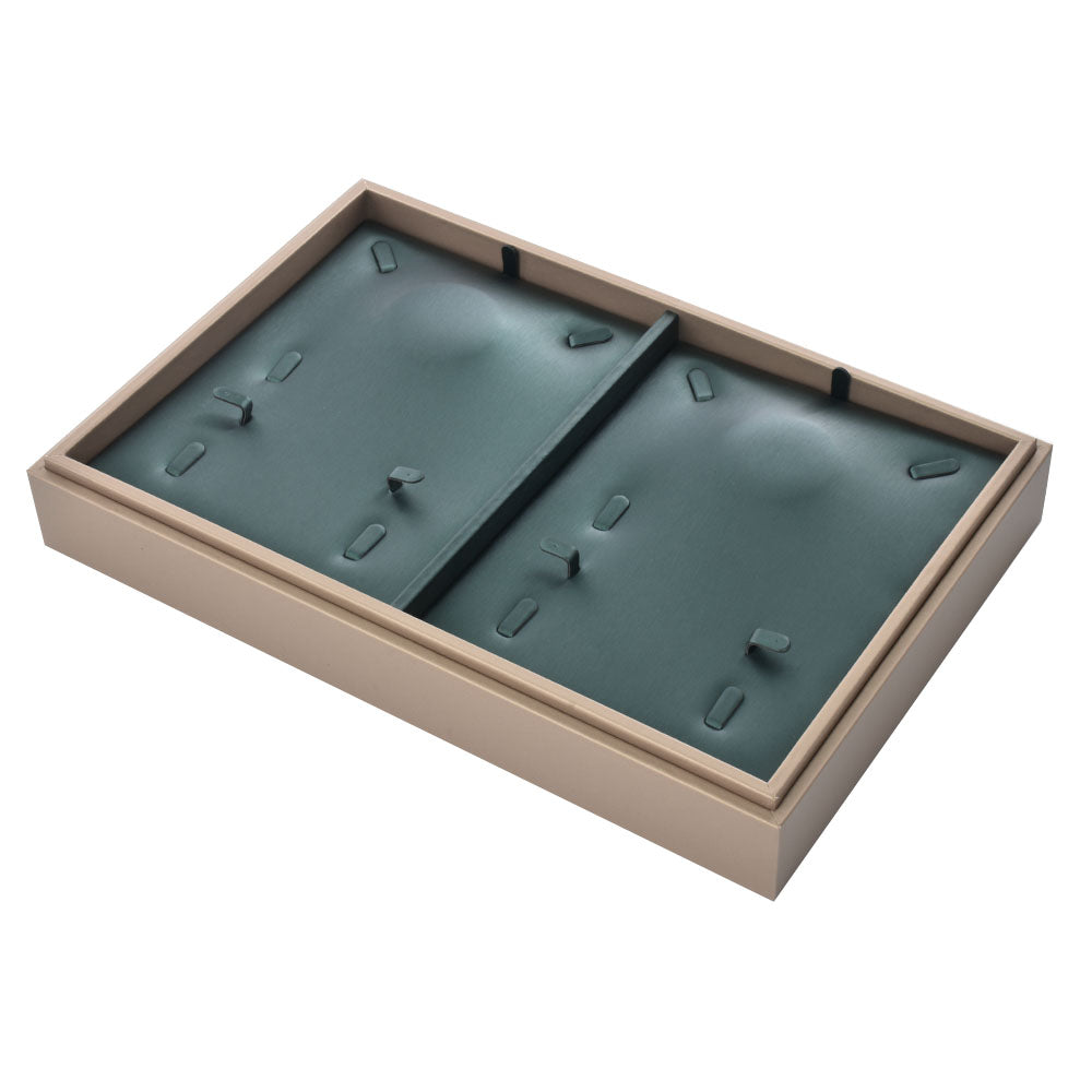 ring display and necklace display - 28 Gray PU Display Necklace Tray Ring T002-N PU-G side view
