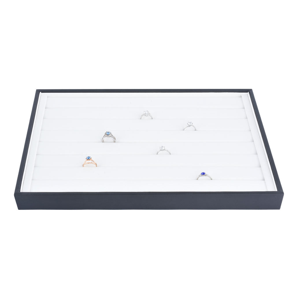 ring display - White PU Leather Ring Tray Display T001-R PU-W front view
