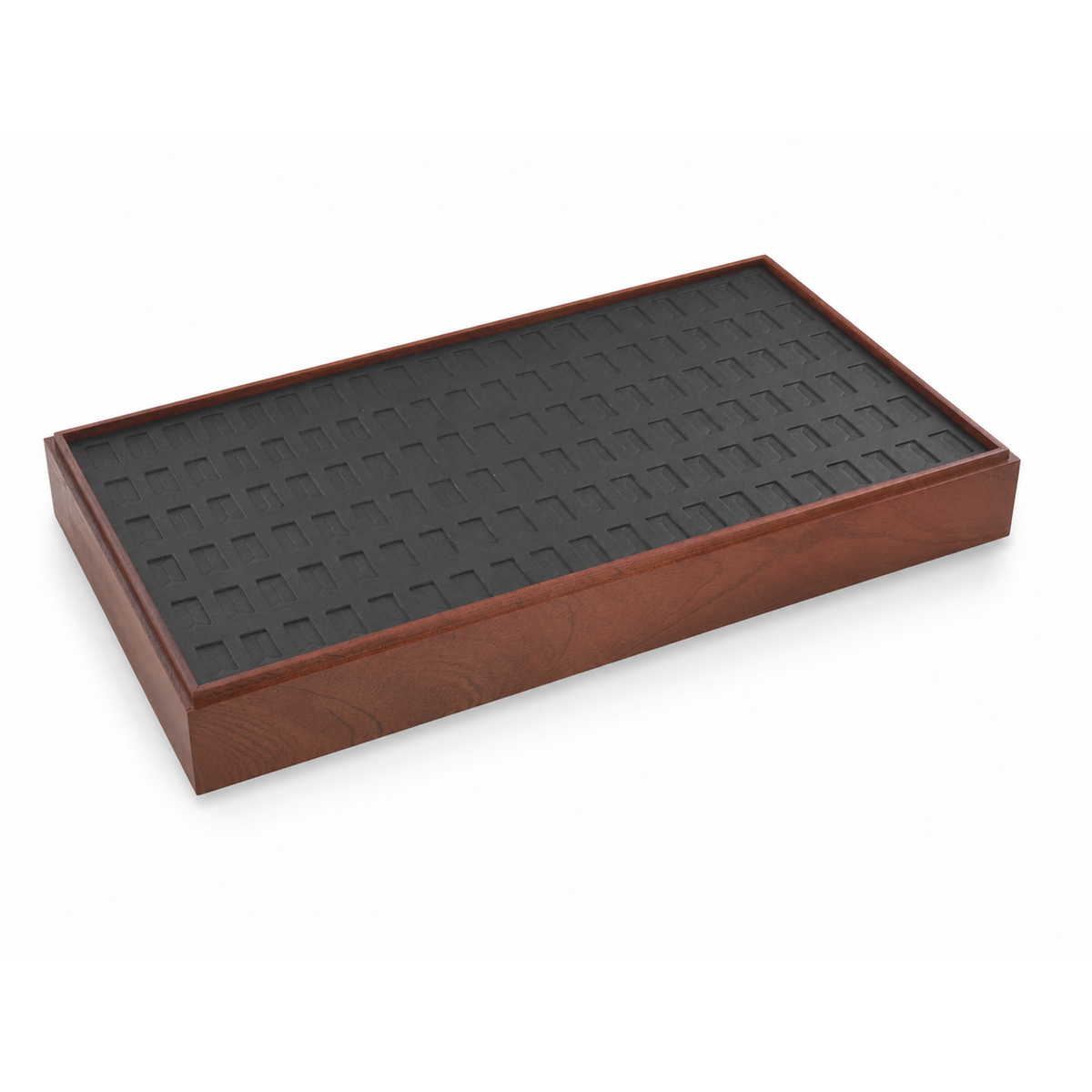 ring display - Wooden 120-Slot Ring Display Tray with Black Insert Jewelry Showcase Organizer T025R120-BK front view