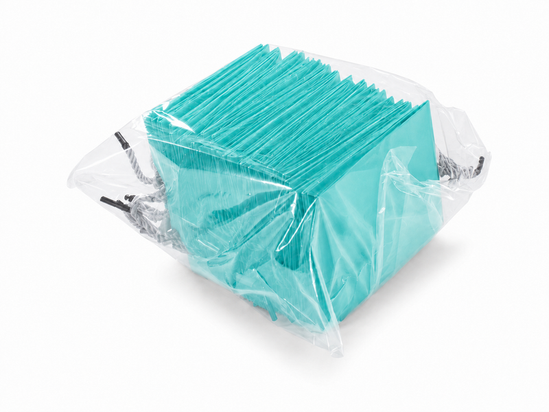 Bulk 24-pack of tiffany blue paper gift bags for jewelry retail packaging, 4.75 × 2.75 × 5 in