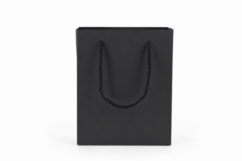 Dimensions for black medium tall paper tote gift bag: 6.25 × 3.5 × 7.75 in