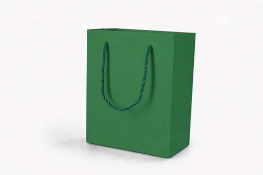 Green medium tall paper gift tote bag with rope handles, 24 pack